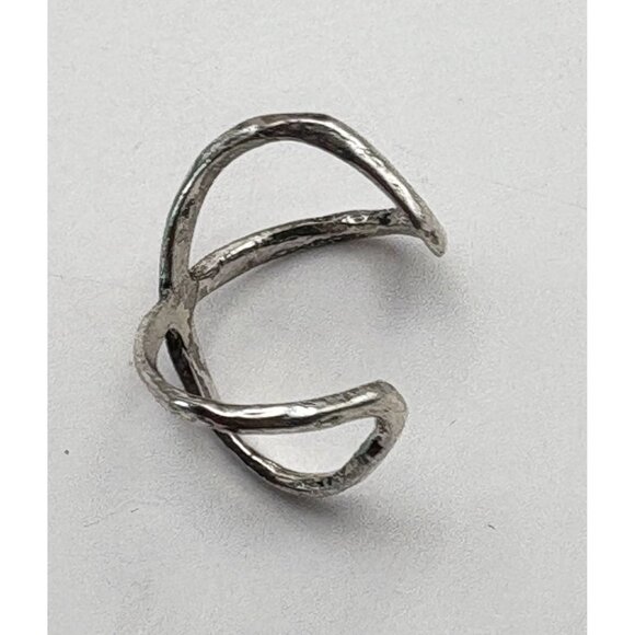Silver Tone Criss Cross Adjustable Ring Minimalist X Open Design 5.5 - Picture 6 of 7